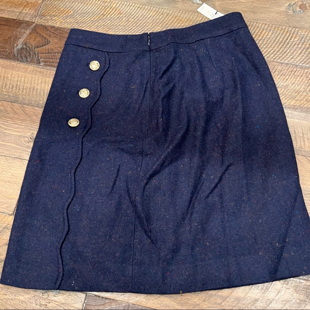 Talbots 4P Petite Wool Skirt Navy Blue Gold Buttons Zip NWT